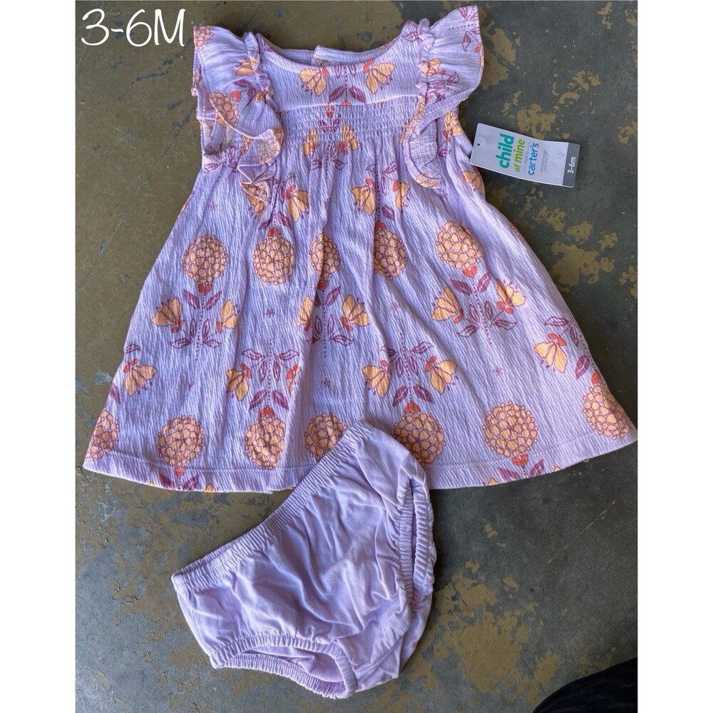 Child of Mine by Carter's Baby Girl Purple Floral Dress Diaper Cover Set 3-6M